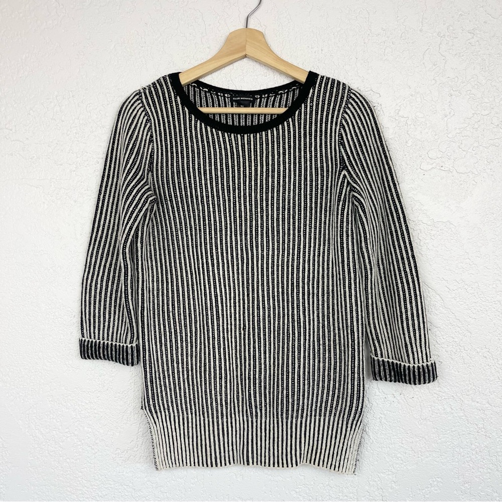 Club Monaco Lambswool Cashmere Angora Black & White Knit Striped Sweater